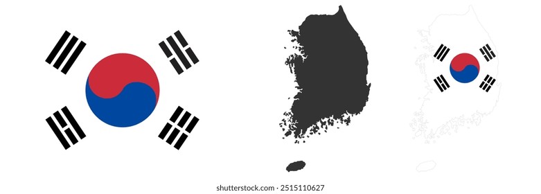Mapa da Coreia do Sul e ilustração do vetor da bandeira