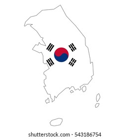 South Korea map and flag in white background