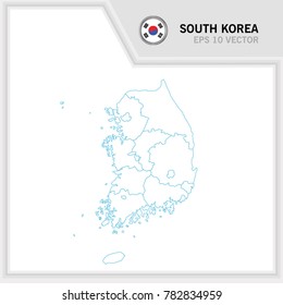 South Korea map and flag in white background