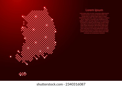 South Korea map from futuristic red checkered square grid pattern and glowing stars for banner, poster, greeting card