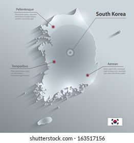 South Korea map glass card paper 3D vector