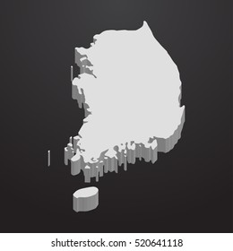 South Korea map in gray on a black background 3d