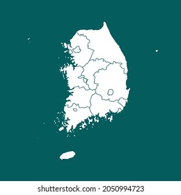 Mapa detallado de Corea del Sur. color blanco. sobre fondo verde. Resumen de la ilustración vectorial de diseño eps 10