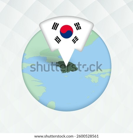 South Korea Map Highlighted with Flag Marker. Flag Pointer on Geographic Map.