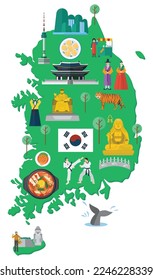 Mapa de Corea del Sur con iconos y puntos de referencia