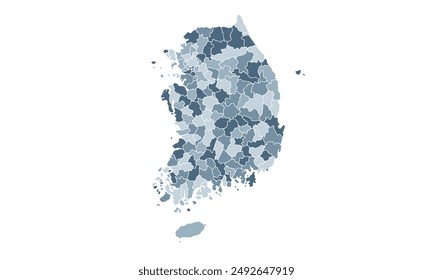 South korea map with individual colors,isolated on white background for website layouts,background,education, precise,customizable,Travel worldwide,map silhouette backdrop,earth geography, political.