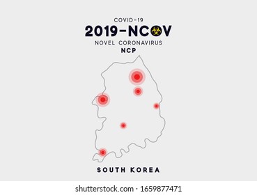 South Korea Map infographics, Localization of outbreak of Virus Covid 19. Novel Coronavirus (2019-nCoV). China pathogen respiratory coronavirus 2019-nCoV. nCoV denoted is single-stranded RNA virus.