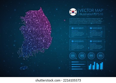 South Korea map infographics template for diagram, graph, presentation and chart with abstract geometric mesh polygonal light concept on blue background. Vector Illustration EPS10.