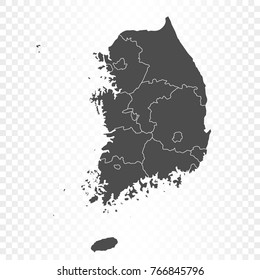 Mapa de Corea del Sur aislado en un contexto transparente