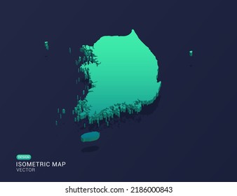 South Korea Map Of Isometric Green Gradient Vector Illustration.