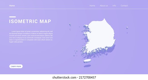 South Korea map of isometric purple vector illustration. Web banner layout template.