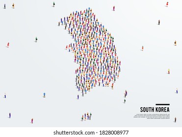 South Korea Map. Large group of people form to create a shape of South Korea Map. vector illustration.