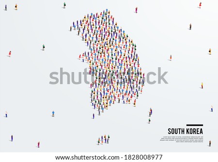 South Korea Map. Large group of people form to create a shape of South Korea Map. vector illustration.