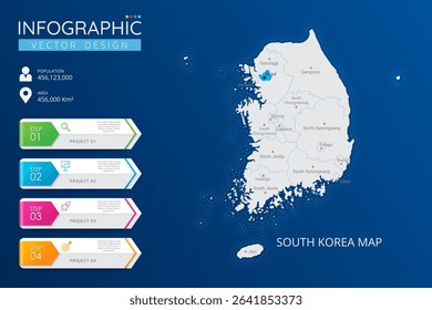 South Korea map with location pointer marks. High detailed country map with division, cities and capital infographic template. Vector illustration EPS10
