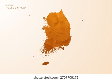 Mapa de Corea del Sur - Ilustración vectorial de polígono de bajo contenido de polietileno en tono naranja, estilo geométrico limpio, aislado sobre fondo blanco.