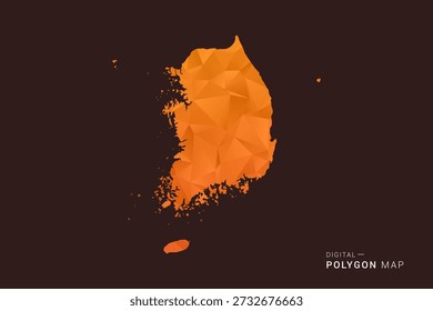 South Korea Map - low poly polygon vector, geometric triangulated silhouette in orange and dark brown tones, clean modern infographic style, isolated background.