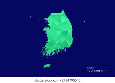 South Korea Map - low poly polygon vector, geometric triangulated silhouette in green and blue tones, clean modern style, isolated background for infographic use.