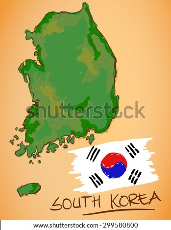 South Korea Map and National Flag Vector