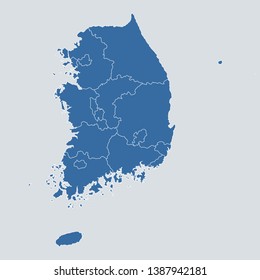 South Korea map on gray background vector, South Korea Map Outline Shape Blue on White Vector Illustration, High detailed Gray illustration map South Korea. Symbol for your web site design map logo.