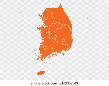 Mapa de Corea del Sur Color naranja en ilustración de fondo blanco eps 10