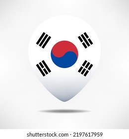 South Korea map pointers flag with shadow. Pin flag