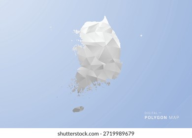 South Korea Map - polygon style vector illustration in gray, white and blue tone, low-poly geometric design, minimal silhouette, suitable for infographic and modern design.