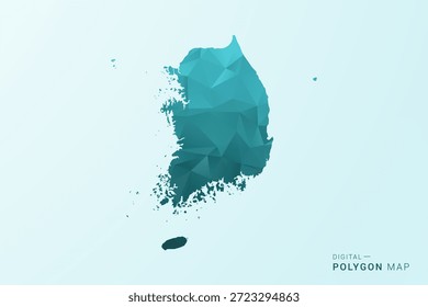 Mapa da Coreia do Sul - Ilustração vetorial estilo polígono em azul-verde azul-escuro design geométrico baixo poli, silhueta mínima moderna.