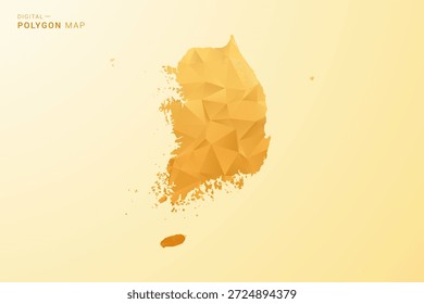 Mapa da Coreia do Sul - Ilustração vetorial estilo polígono em amarelo e laranja baixo design geométrico poli, silhueta mínima moderna, isolado para infográfico.