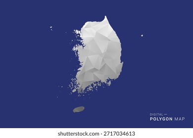 Mapa da Coreia do Sul - Polígono Branco e Preto mapa Estilo Ilustração Vetor, Projeto Geométrico de Poli Baixo, Isolado no Fundo azul.