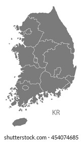 Mapa de Corea del Sur con regiones grises