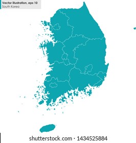 south korea map with regions vector illustration on white background