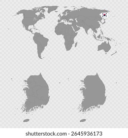Mapa da Coreia do Sul com localização mundial.