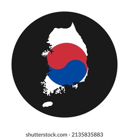 South Korea map silhouette with flag on black background