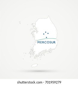 South Korea map in Southern Common Market (Mercosur) flag colors, editable vector.