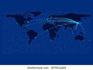 Mapa de Corea del Sur para tecnología o innovación o conceptos de exportación. Conexiones del país con las principales ciudades del mundo. El archivo es adecuado para la edición digital y las impresiones de todos los tamaños.