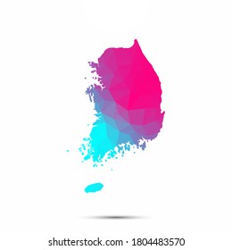 South Korea map triangle low poly geometric polygonal abstract style. South Korea abstract map. Cyan pink gradient abstract tessellation modern design background low poly. Vector illustration