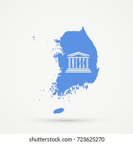 South Korea map in United Nations Educational, Scientific and Cultural Organization (UNESCO) flag colors, editable vector.