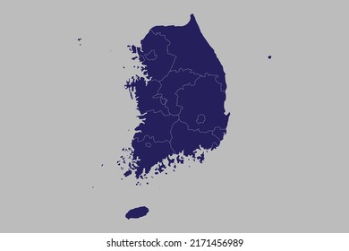 South Korea map vector, blue color, Isolated on gray background