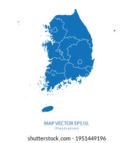 south Korea map vector EPS.10 blue color. on white background .