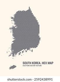 South Korea Map Vector Hexagonal Halftone Pattern Isolate On Light Background. Hex Texture in the Form of a Map of South Korea. Modern Technologic Contour Map of Korea for Design or Business Projects