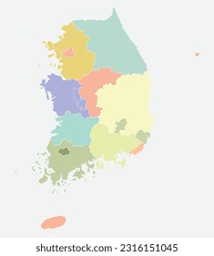 Mapa de Corea del Sur de ilustración vectorial sobre fondo blanco. Los mapas tienen todas las provincias y marcan la ciudad capital de Corea del Sur.