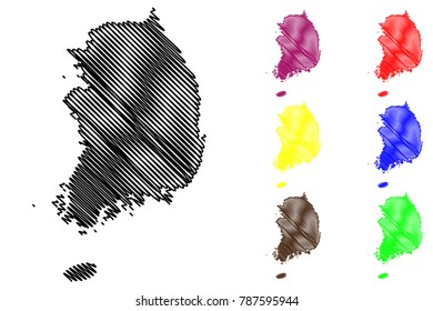 South Korea map vector illustration, scribble sketch Republic of Korea,(ROK) 