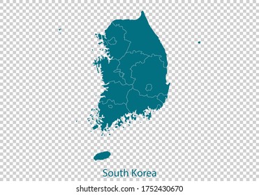 South Korea map vector, isolated teal color on transparent background