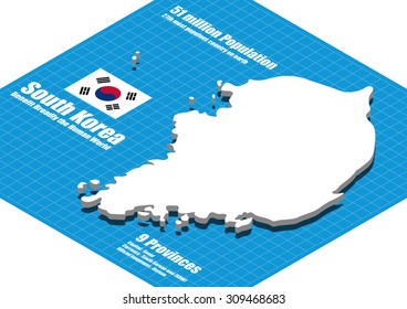 South Korea Map Vector Three Dimensional