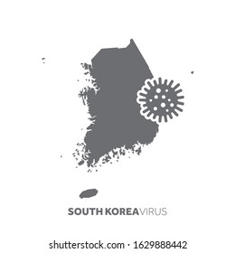 South Korea map with a virus microbe. Illness and disease outbreak