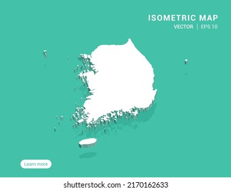 South Korea Map White On Green Background With 3d Isometric Vector Illustration.