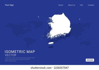 Mapa de Corea del Sur blanco sobre fondo azul oscuro 3d ilustración vectorial isométrica.