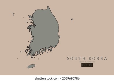 South Korea Map - World Map International vector template with old classic style and gray color on map isolated on brown background - Vector illustration eps 10