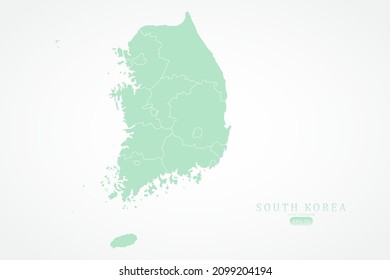 Mapa de Corea del Sur - Mapa Mundial Plantilla vectorial internacional con Alto detalle incluyendo color verde y contorno blanco aislado en fondo blanco - Ilustración vectorial eps 10