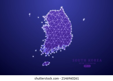 South Korea Map - World Map International vector template with purple mash line, point scales, and polygon style isolated on purple technology background - Vector illustration eps 10